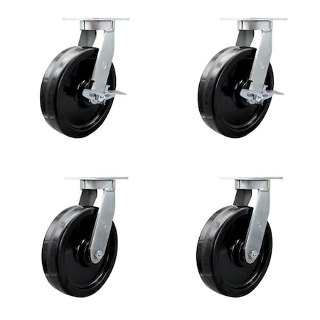 Service Caster 12'' Extra Heavy Duty Phenolic Wheel Caster Set 4 Swivel Locks 2 Brakes, 4PK CRAN-SCC-KP92S1230-PHR-SLB-BSL-2-BSL-2